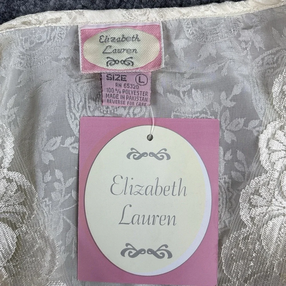 Elizabeth Lauren Womens L‎ Ivory Satin Jacquard Nightgown Lace Trim Coquette Y2K